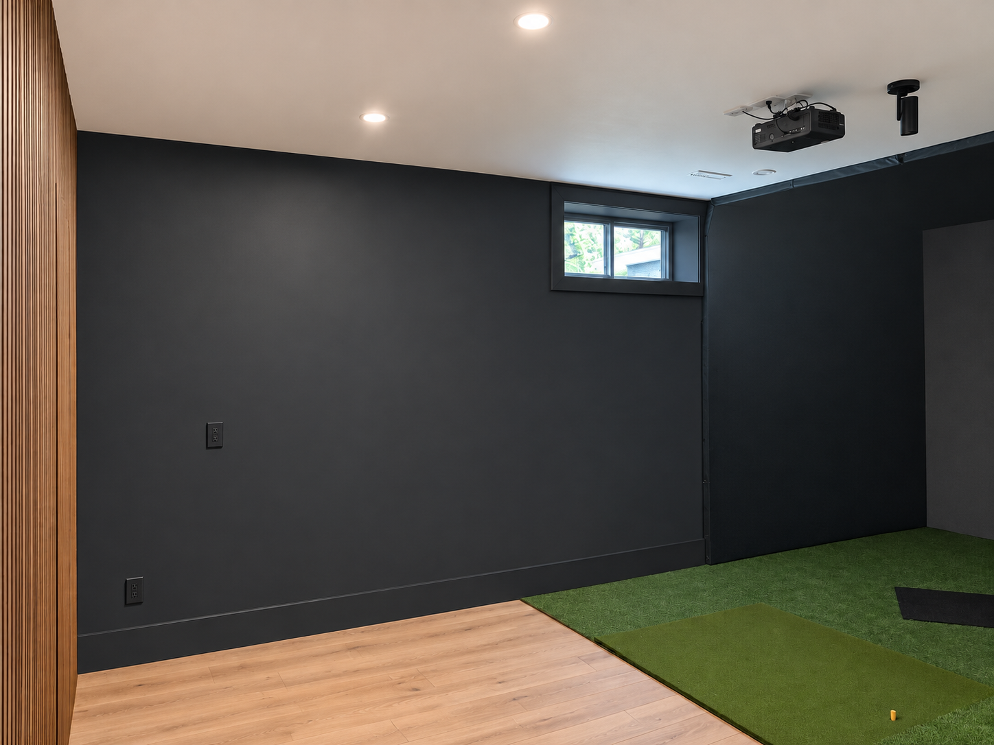 Home golf simulator room during construction